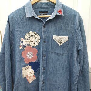 Upcycled Denim Shirt, Women's Denim Shirt, Boho Sustainable Clothing